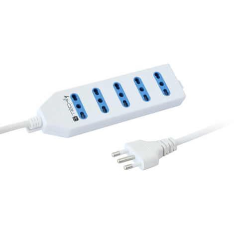 TECHLY Multipresa italiana 5 uscite  2P+T 16A Bipasso Sezione cavo: 1.0 mm2