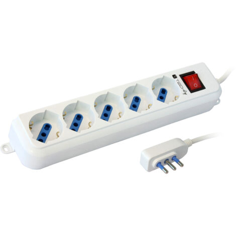 TECHLY Presa multipla a 5 posti italiana/schuko spina angolata