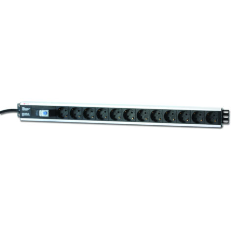 Techly Professional 023189 Multipresa Verticale per Rack 12 Posti Schuko con Magnetotermico Spina Schuko Angolata 1U Nero/Argento