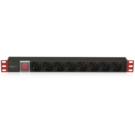 Techly Professional 025725 Multipresa 8 Posti da Rack 19" con Interruttore Connettore C14 1U Nero/Rosso