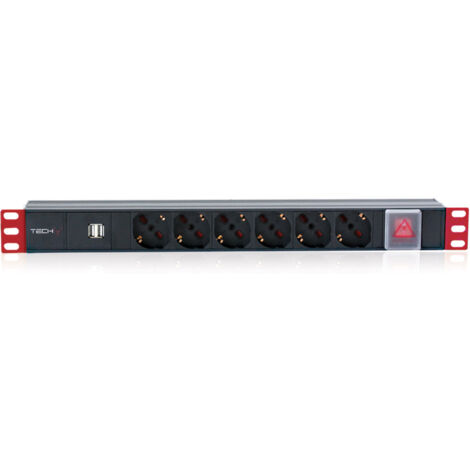 Techly Professional Multipresa per rack 19'' 6 posti con interruttore e 2 prese USB 1 U