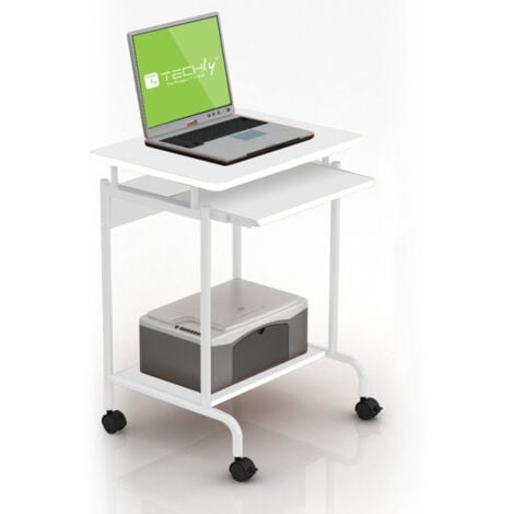 Techly Scrivania computer compatta bianca con ripiano tastiera e rotelle 720x560mm