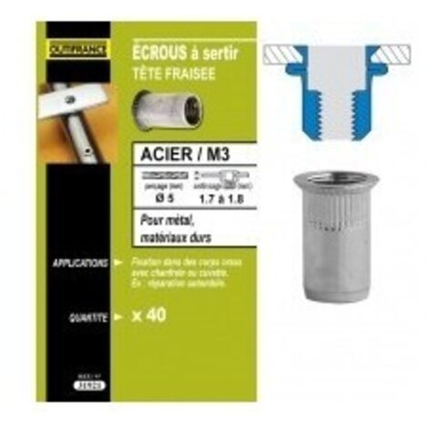 TECHMAN 40 écrous M4 à sertir acier avec tête fraisée