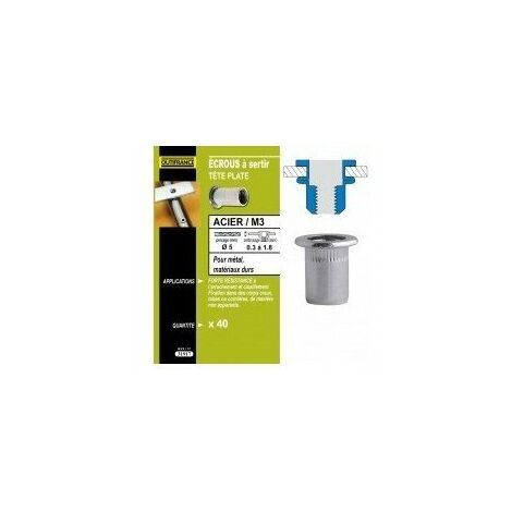 TECHMAN 40 écrous M4 à sertir acier avec tête plate