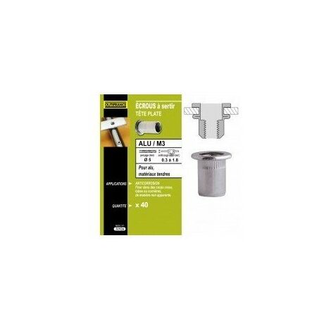 TECHMAN 40 écrous M4 à sertir alu avec tête plate