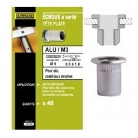 TECHMAN 40 écrous M4 à sertir alu avec tête plate