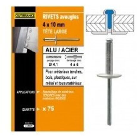TECHMAN 75 rivets alu / acier à tête large Ø 4 x 12 mm