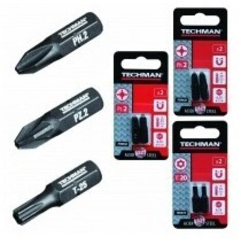TECHMAN Embouts de vissage 's2 black' 2 embouts Ph1 25 mm