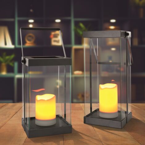 Technik All LED Design Laternen 2er Set "Garda" – mit Flackerlicht, Timer & Batterien – Metall & Glas – Innen/Außen