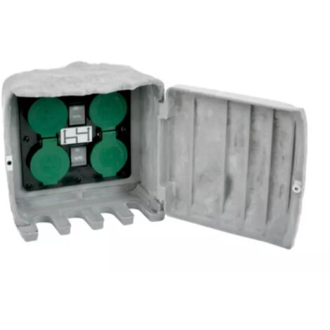 technik@all Pepe Gartensteckdose Steinoptik IP44 4-Fach grau