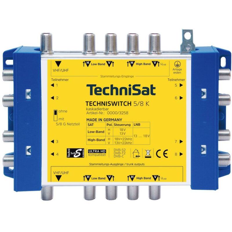 Techniswitch 5/8 k, Kaskade Commutateur multiple sat cascade Entrées (commutateur multiple): 5 (4 SAT/1 terre - Technisat