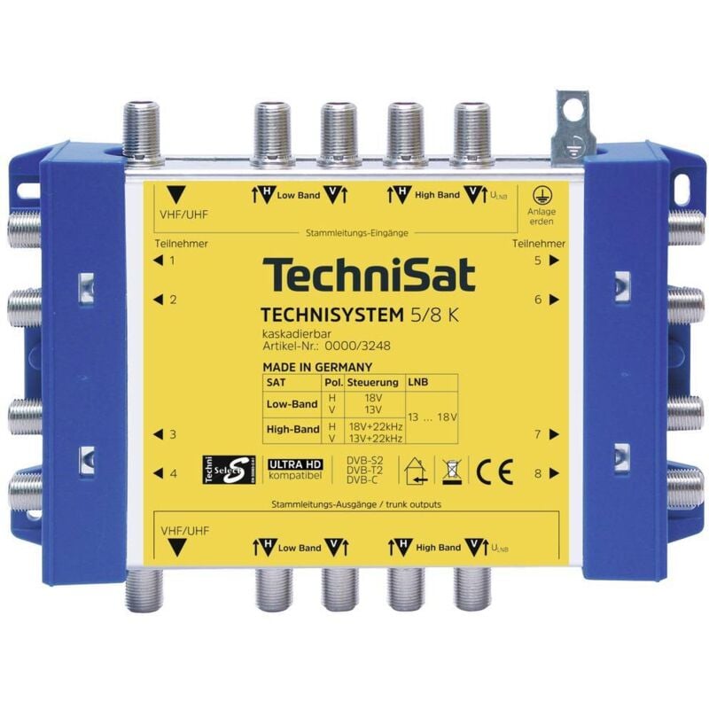 Technisystem 5/8 k, Kaskade Commutateur multiple sat cascade Entrées (commutateur multiple): 5 (4 SAT/1 terre - Technisat