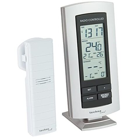 techno line Stazione Meteo Classica WS 9140 con radiosveglia, visualizzazione della Temperatura Interna ed Esterna, Argento, 7,3 x 2,5 x 15,8 cm