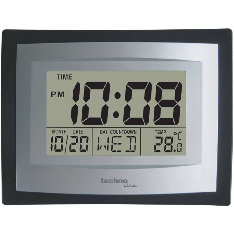 Horloge murale Techno Line ws 8004 à quartz 220 mm x 170 mm x 35 mm argent, noir