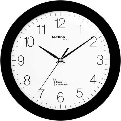 techno line WT 8000 Schwarz Orologio da Parete Radio, Nero, 30x3x30 cm