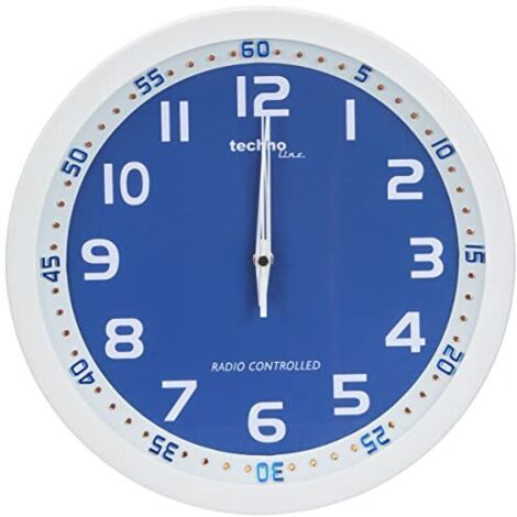 techno line WT 8971 Orologio da Parete Radio, Struttura in Metallo, Bianco/Blu, 30x4.2x30 cm