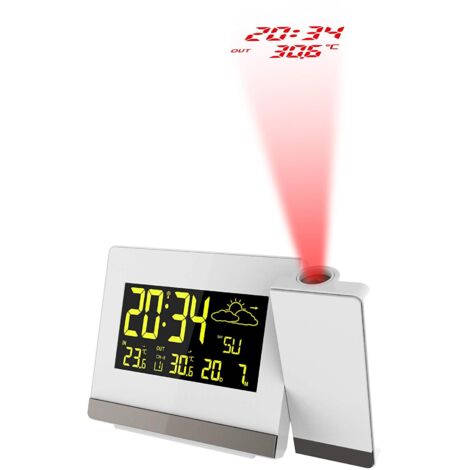 Technoline Sveglia con proiezione radio WT549 con LED, colore bianco, 14,7 x 4,2 x 9,2 cm