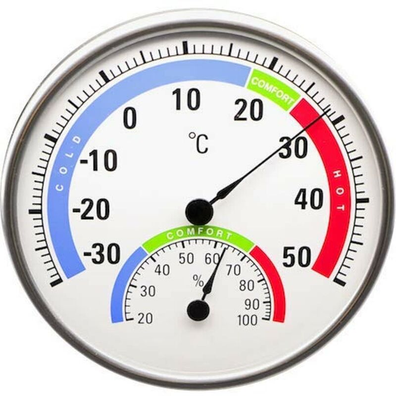 Image of Termometro analogico WA3050, termoigrometro Rotondo con indicatore di Comfort, Display analogico di umidità - Technoline