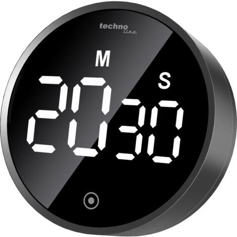 technoline Timer moderno a breve termine, timer da cucina, conto alla rovescia, digitale, rotondo, illuminazione (ECO), touch, nero lucido