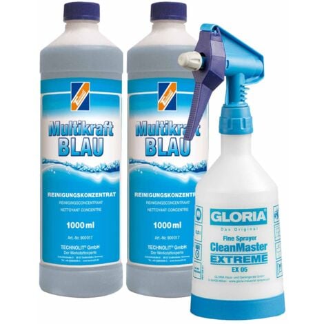 TECHNOLIT Nettoyant universel Multikraft BLEU alcalin concentré 2x 1 litre y compris vaporisateur 500 ml