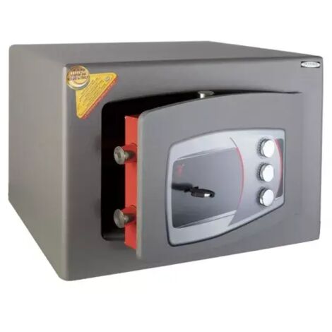 TECHNOMAX - Coffre-fort à fixer à clé double panneton + combinaison 3 boutons, certifié EN 14450:18-S1, 4 pênes, 31 L, 28x40x35 cm