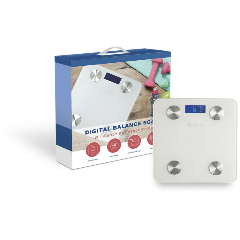 

Báscula inteligente con pantalla LDC, Báscula de metal y vidrio, Báscula digital de grasa corporal y muscular, Báscula digital inteligente Max 180 kg
