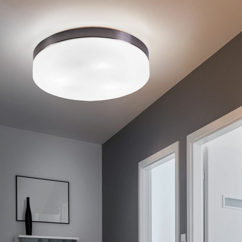 

Lámpara de techo con iluminación opalina de vidrio redonda en un juego que incluye bombillas LED