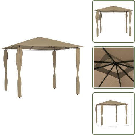 Techo de patio - vidaXL Cenador con cubiertas de postes taupé 3x3x2,6 m 160 g/m² - Refugio al aire libre