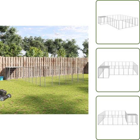 Techo - vidaXL Perrera plateada 15,73 m² acero - Seguridad