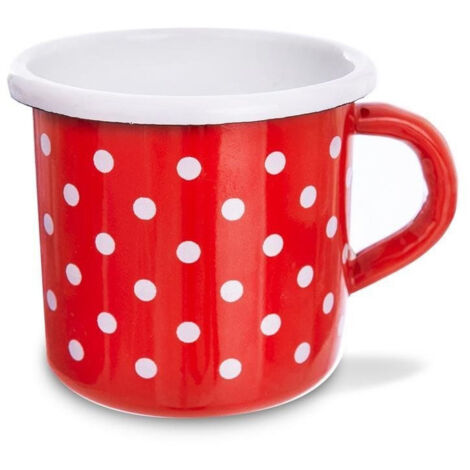 TECKA Emaille-Becher mit roten Punkten, 400 ml