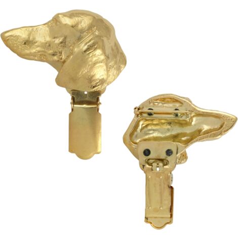 Teckel à poil court - broche avec clip, porte-numéro de départ plaqué or, cadeau pour exposition canine par Art-Dog