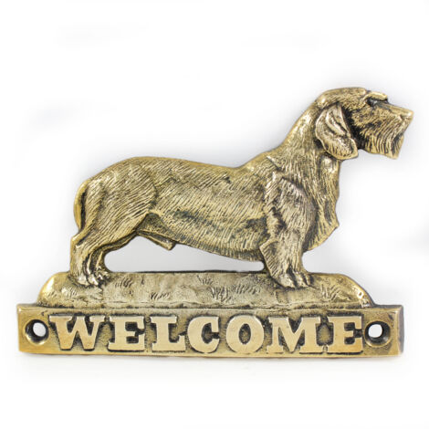 Teckel de pelo duro - placa de puerta con perro, placa de bienvenida de latón, placa única con la inscripción Welcome de Art-Dog