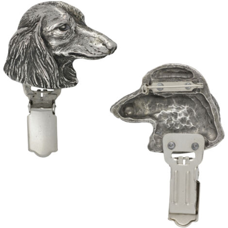 Teckel de pelo largo: broche con clip, portanúmero de salida, regalo para exposición canina de Art-Dog