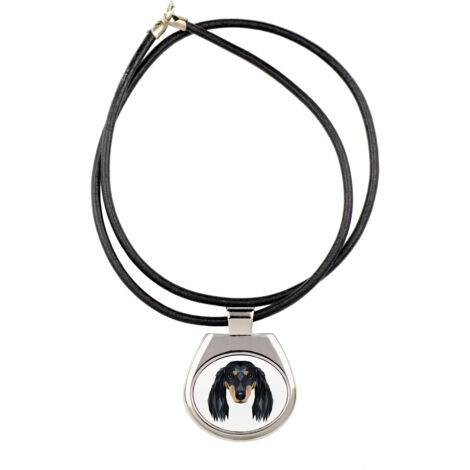 Teckel de pelo largo: collar con foto e inscripción geométrica de Art-Dog