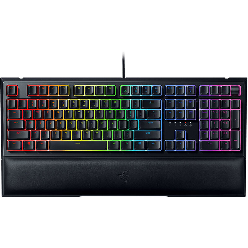 

Teclado con cable Ornata V2 Teclado para juegos RGB con interruptor de membrana mecanica hibrido Teclas multimedia Reposamunecas Chroma RGB, Negro