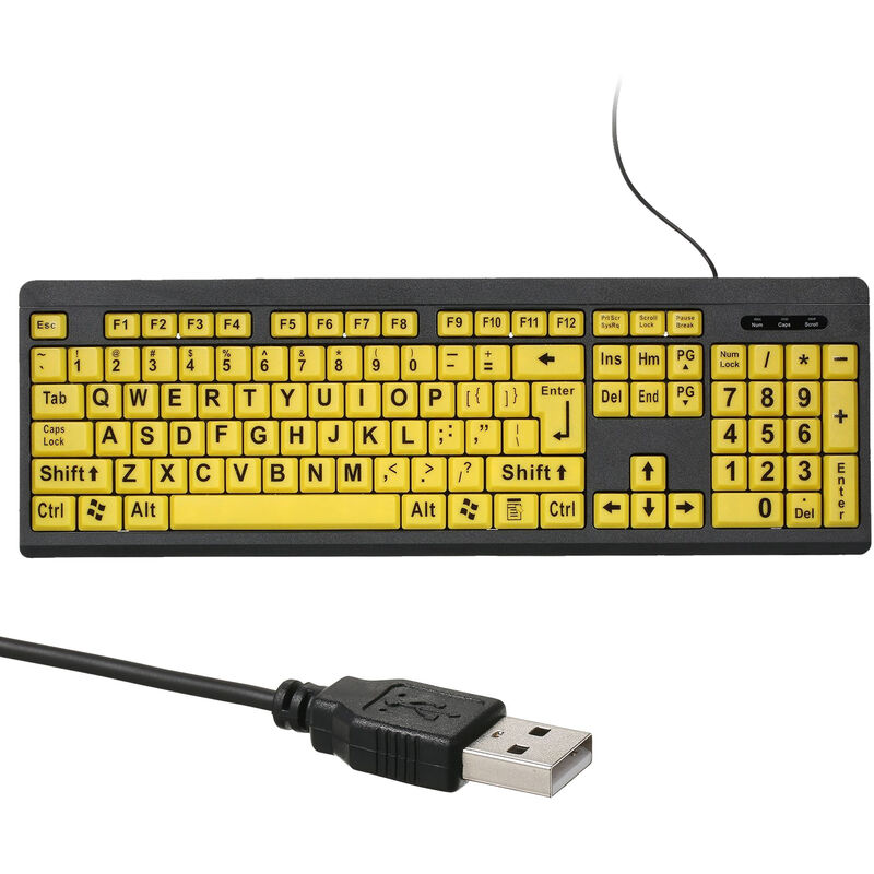 

Teclado de computadora de impresion grande USB con cable para usuarios de baja vision Letras de alto contraste de 104 teclas para hombres mayores,