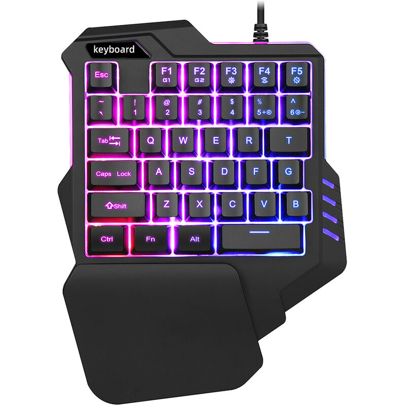 

Teclado de una mano con soporte para reposamunecas Teclado con cable de 35 teclas Teclado con retroiluminacion RGB Teclas de grabacion de rollover /