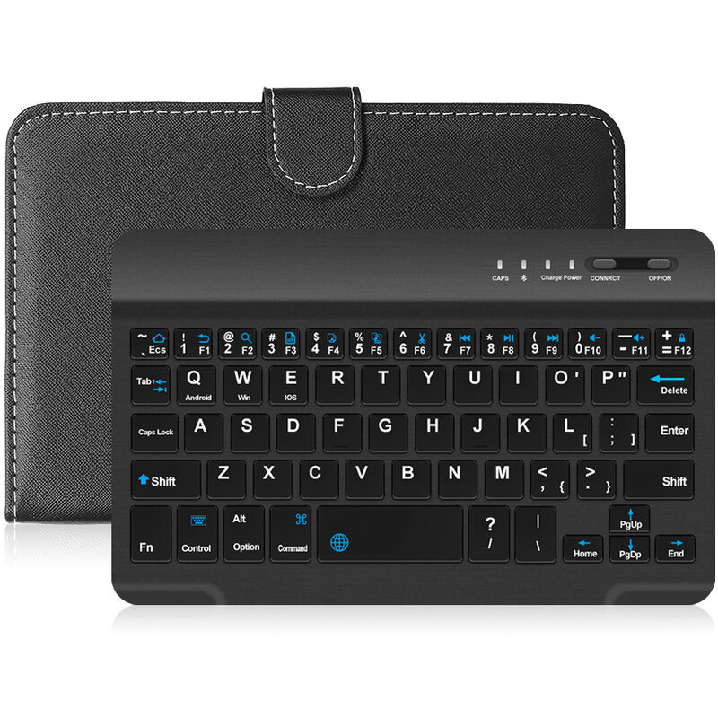 

Teclado inalambrico BT de cuero PU portatil con funda protectora para telefonos moviles de 4.5-6.8 pulgadas Teclado negro, Negro