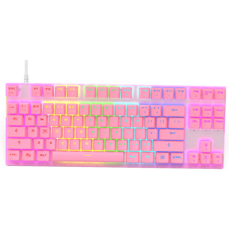 

Teclado mecanico CK82 Teclado para juegos RGB de 87 teclas con interruptor azul OUTMU Teclas multimedia N-key Rollover Pink, Rosa, interruptor azul