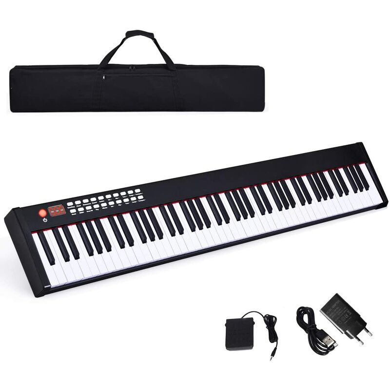 

Teclado Piano Digital de 88 Teclas con Bluetooth/128 Ritmos/MIDI/Interfaz USB y Estuche de Transporte Regalo para Niños y Principiantes