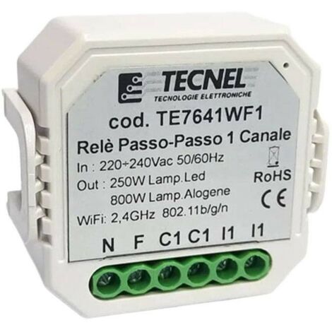 Tecnel Push und WLAN Stufenrelais 1 Kanal 10A 230V TE7641WF