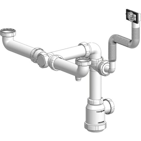 TECNOAGUA SIFON PVC FREGADERO 2 SENOS S/VALVULA TOMA 1 1/2" 230-490 mm.T-56R