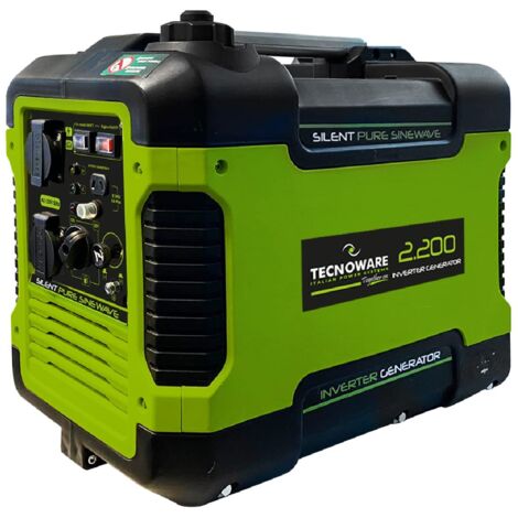 Tecnoware Power Systems - Generatore Inverter Silenziato  2200VA Monofase  Basso Consumo Eco Speed Control  Portatile e Compatto per Campeggi, Verde