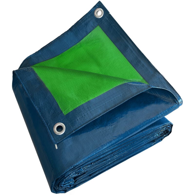 Bâche de Protection 4x5 m SR150MU Bleue et Verte - Haute Qualité - Bâche d'extérieur imperméable avec oeillets - Tecplast