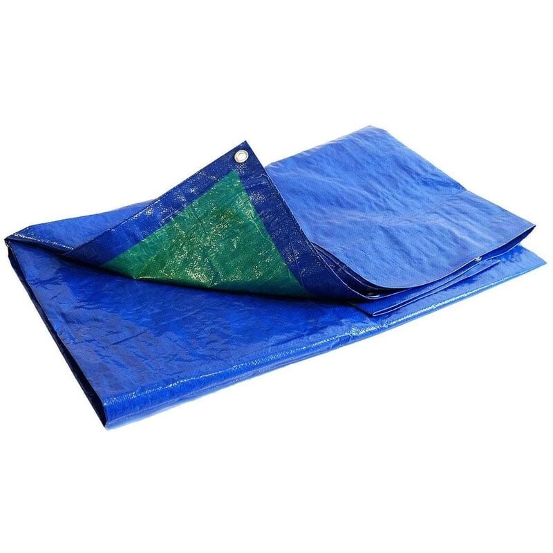 Bâche de Protection 10x15 m SR150MU Bleue et Verte - Haute Qualité - Bâche d'extérieur imperméable avec oeillets - Tecplast