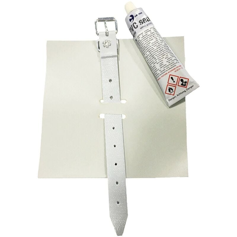 TECPLAST Kit de maintien pour bâche PVC Blanche MT - Qualité PRO - Mortaise + Sangle + Colle - Fixation de renfort pour bâche