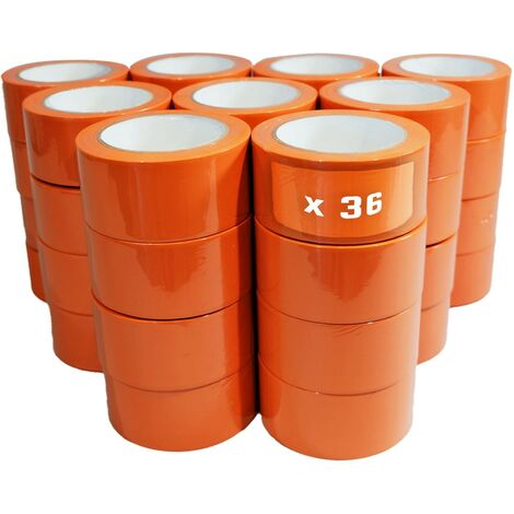 TECPLAST Lot de 36 Rubans adhésifs PVC orange bâtiment 50 mm x 33 m - Rouleau adhésif de chantier orange