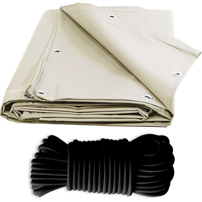 Pack Toile Pergola Ivoire 3x4 m + Sandow Noir 20m - Bâche Pergola prête à poser XP640PR Garantie 10 ans - Tecplast