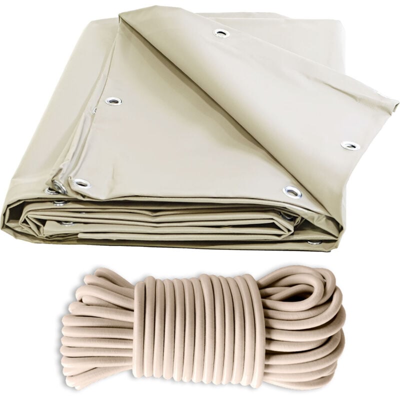 Pack Toile Pergola Ivoire 3x4 m + Sandow Ivoire 20m - Bâche Pergola prête à poser XP640PR Garantie 10 ans - Tecplast