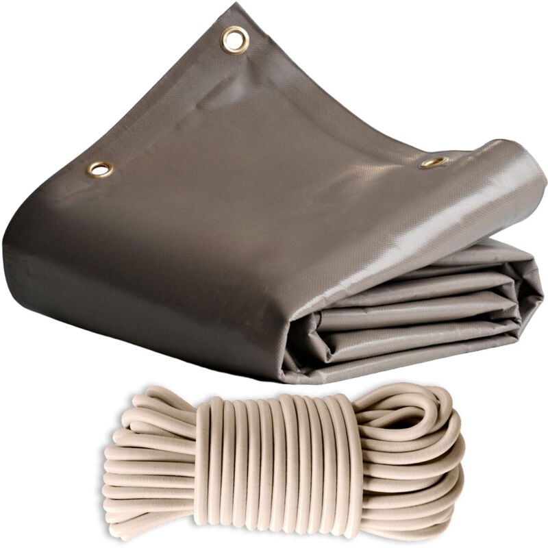 Pack Toile Pergola Taupe 3x4 m + Sandow Ivoire 20m - Bâche Pergola prête à poser LP640PR Garantie 8 ans - Tecplast